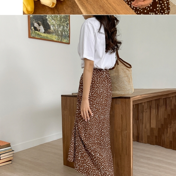 dot brown shirring skirt - Picture 3 of 7